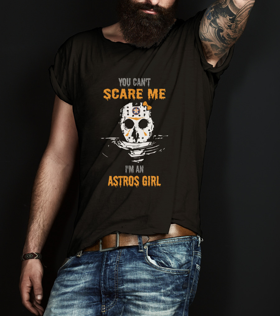 You Can't Scare Me I'm An Astros Girl Jason Voorhees Mask Houston Astros Bow T-Shirt