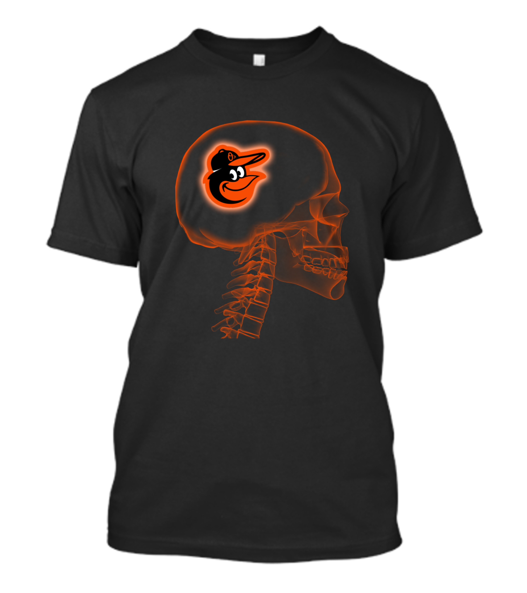 Baltimore Orioles Brain Skeleton Halloween Orange T-Shirt