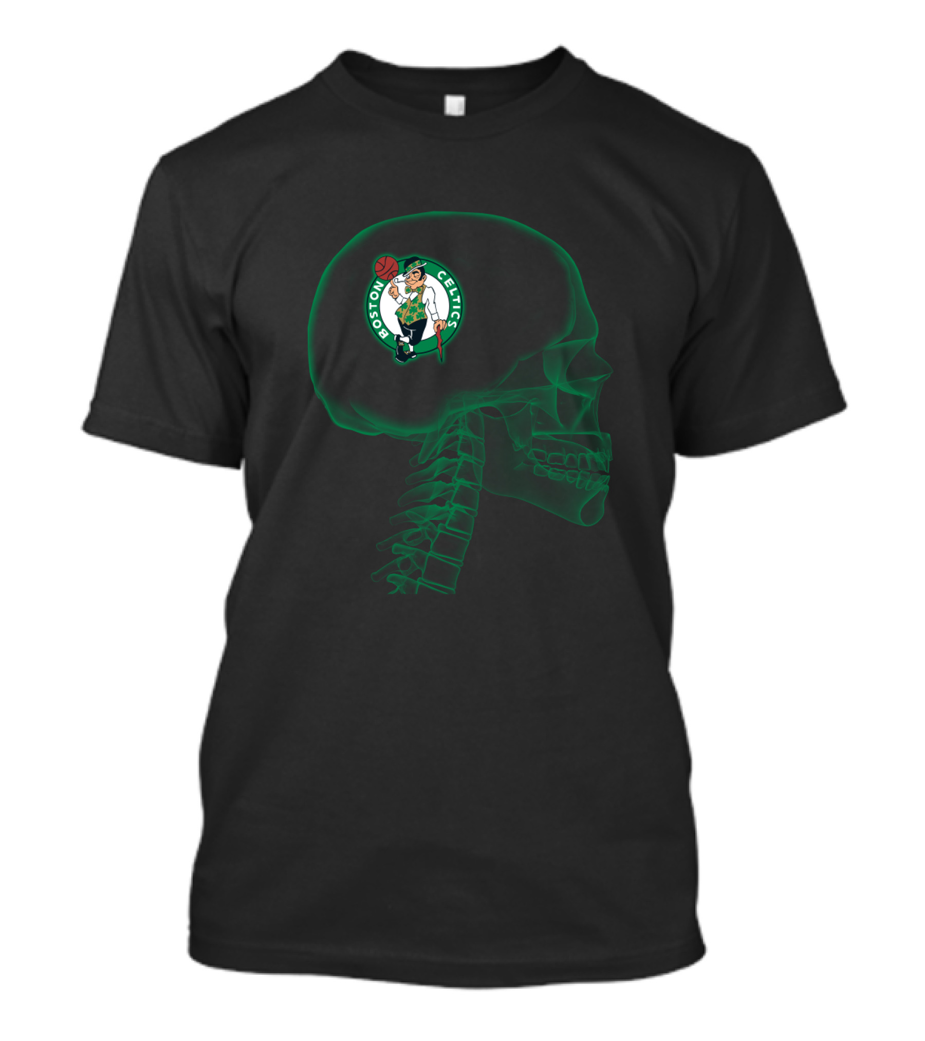 Boston Celtics Logo In Skeleton Brain Halloween Concept T-Shirt