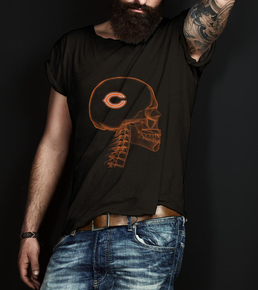 Chicago Bears Skull X-Ray Halloween Brain Fan T-Shirt