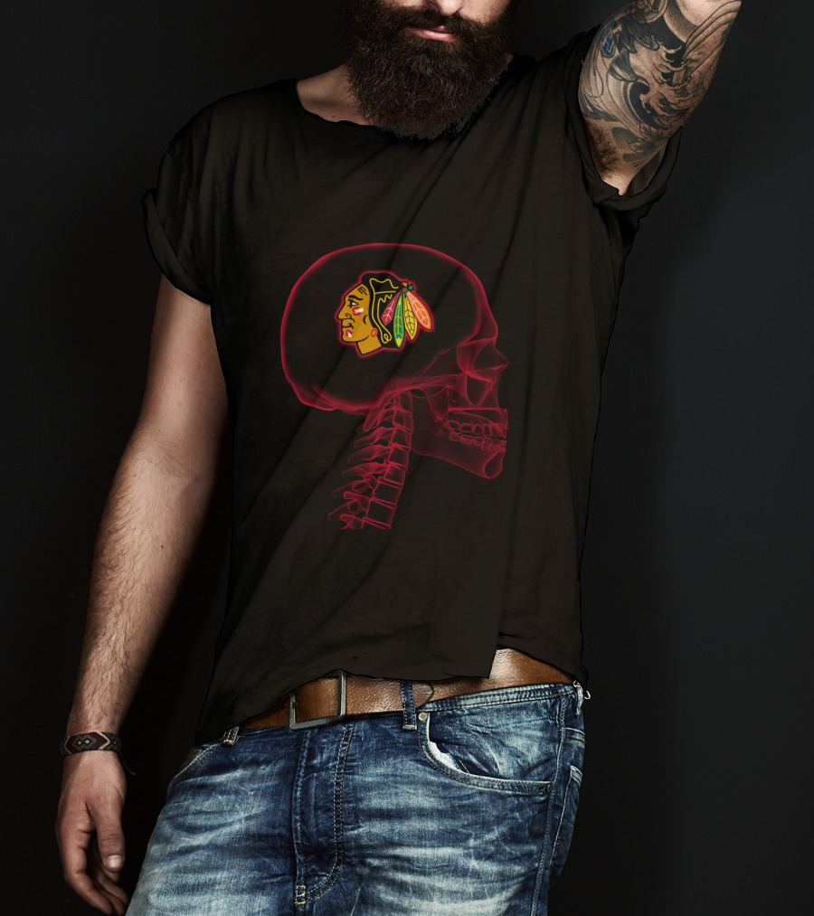 Chicago Blackhawks Brain Neon Skeleton Halloween T-Shirt