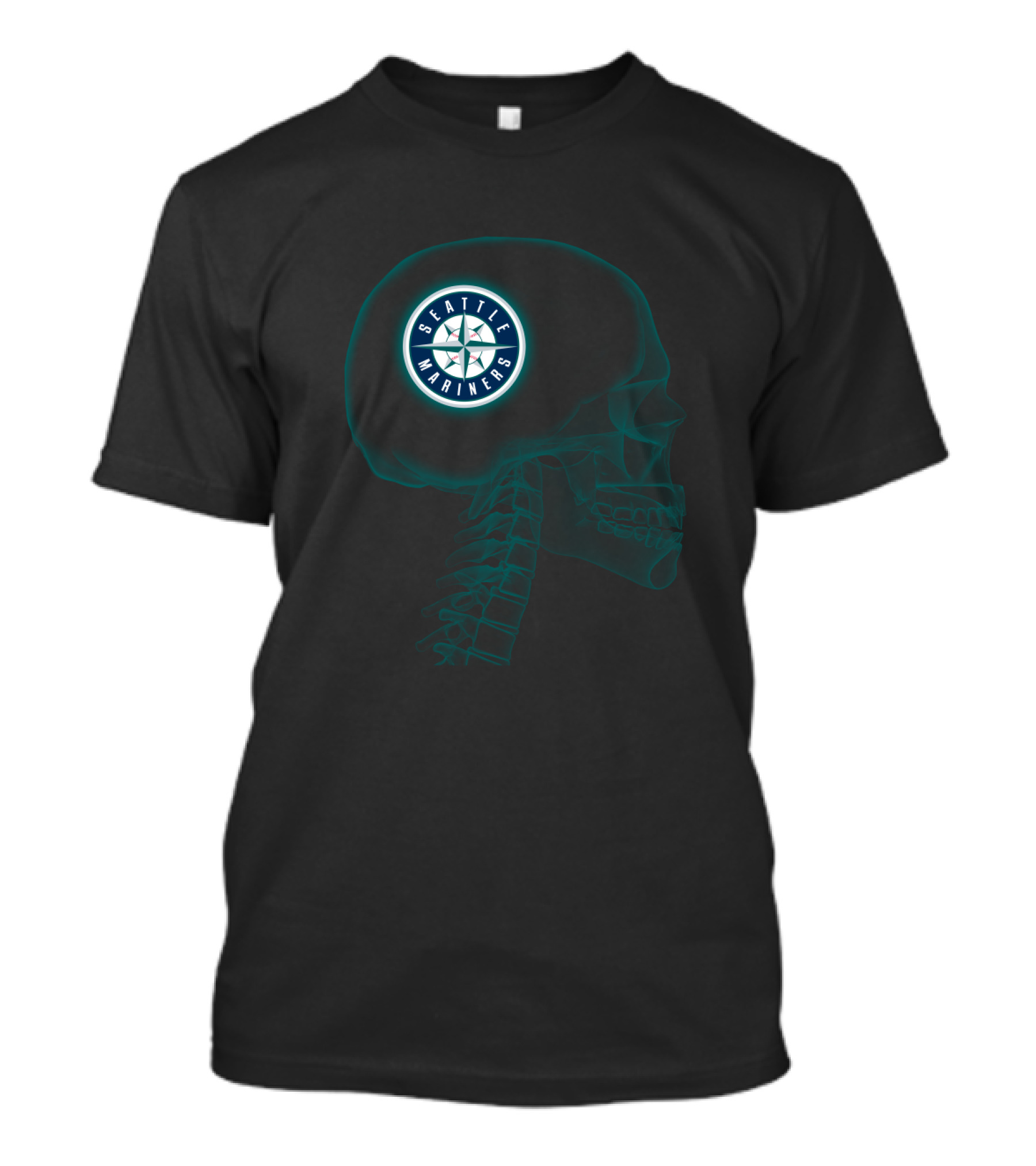 Seattle Mariners Brain Halloween X-Ray Skull T-Shirt