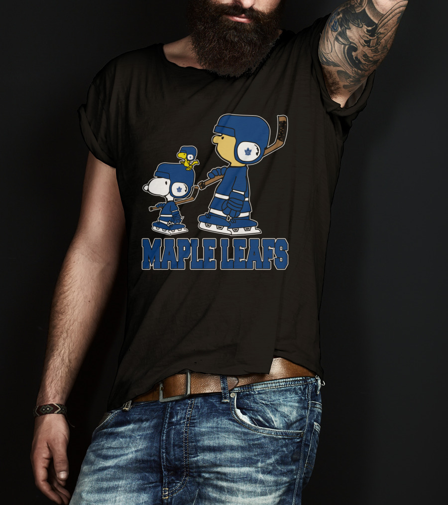 Snoopy And Woodstock With Toronto Maple Leafs Hockey Helmets And Ice Skates T-Shirt