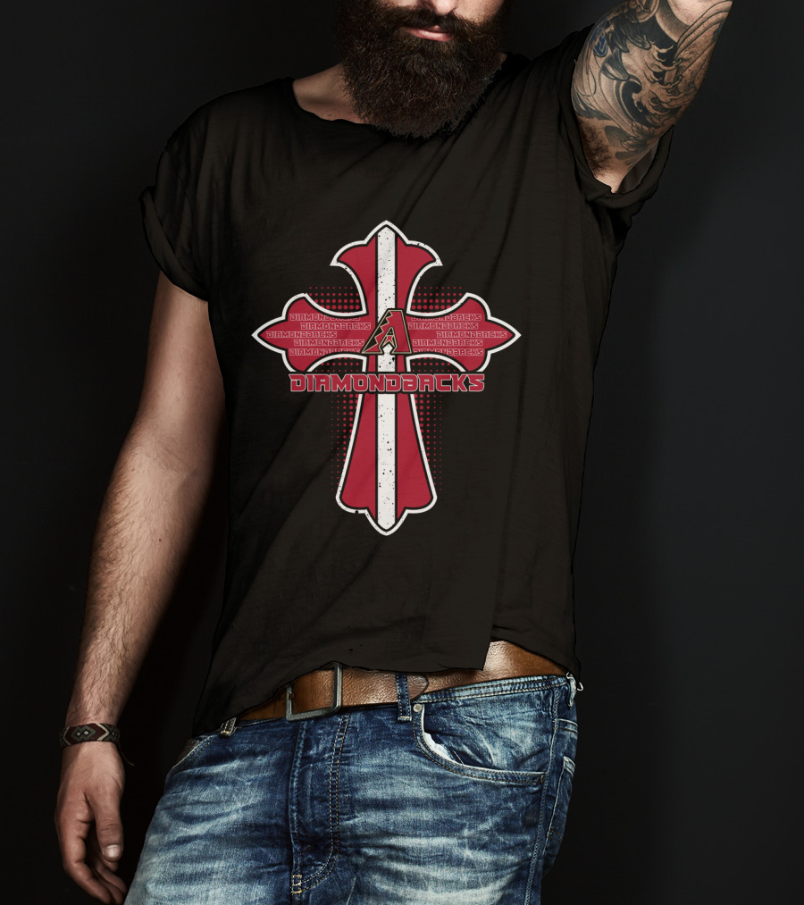 Arizona Diamondbacks Cross Logo Featuring Jesus Elements And Diamondbacks Red With A Symbol T-Shirt
