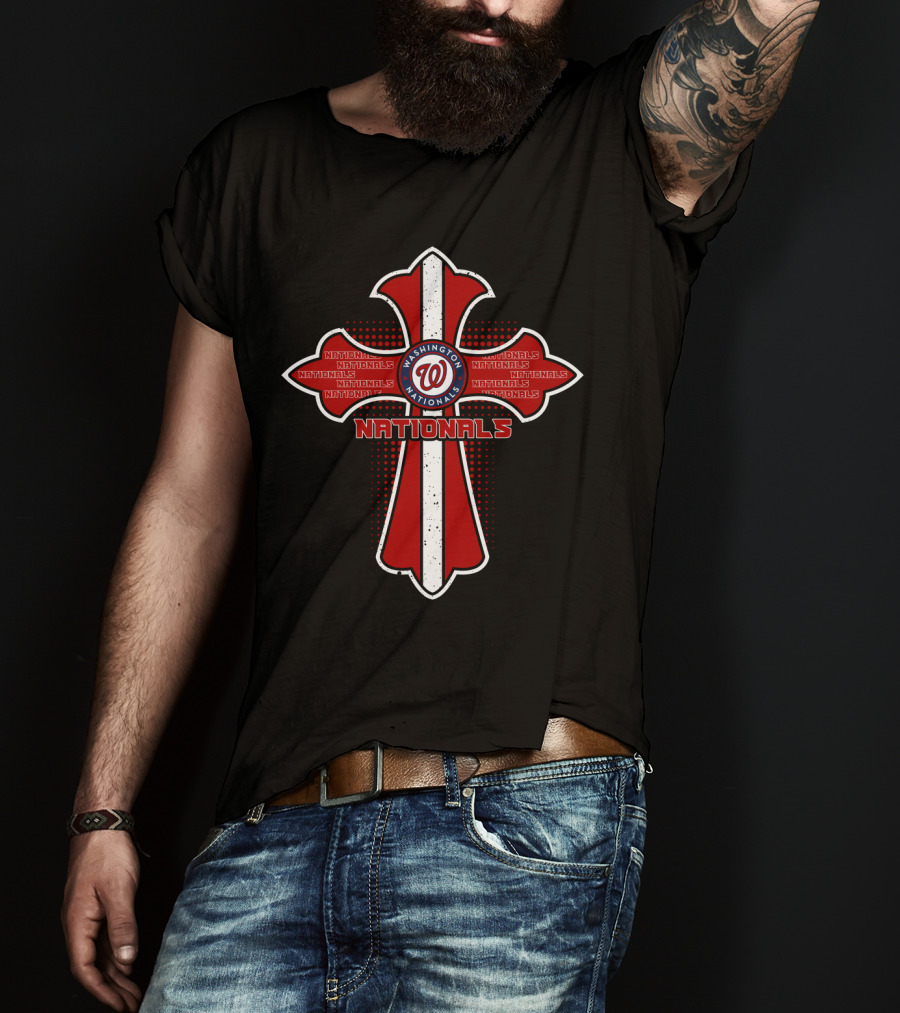 Washington Nationals Cross Logo With Team Spirit T-Shirt
