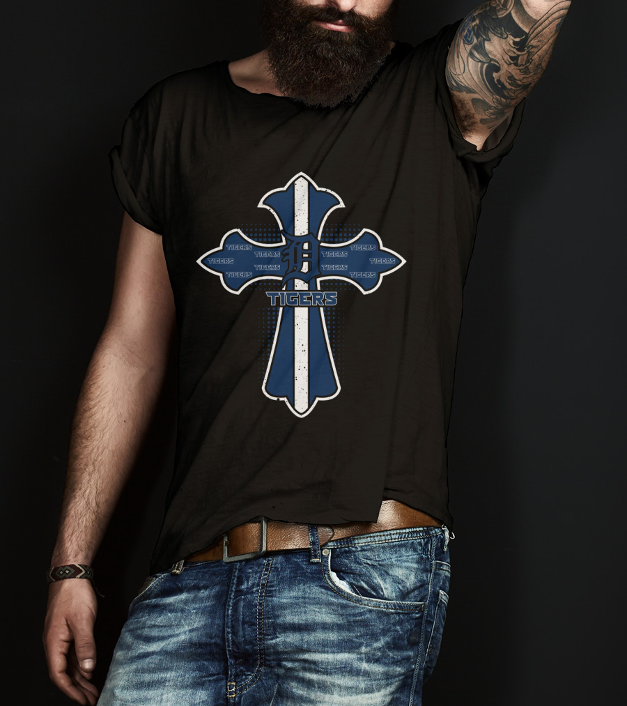 Jesus Cross Featuring Detroit Tigers Fan Logo And Iconic D Symbol T-Shirt