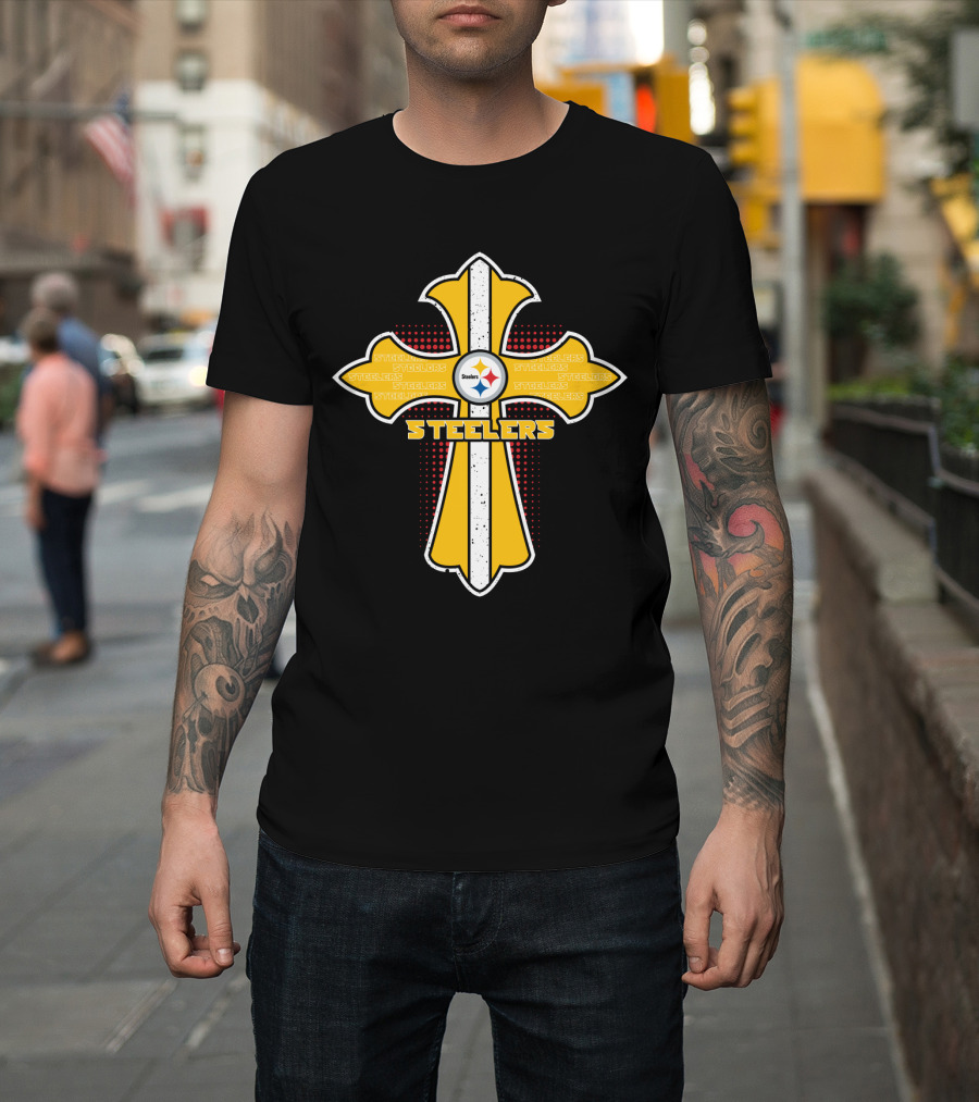 Steelers Fans Cross Featuring Pittsburgh Team Logo And Jesus Theme T-Shirt