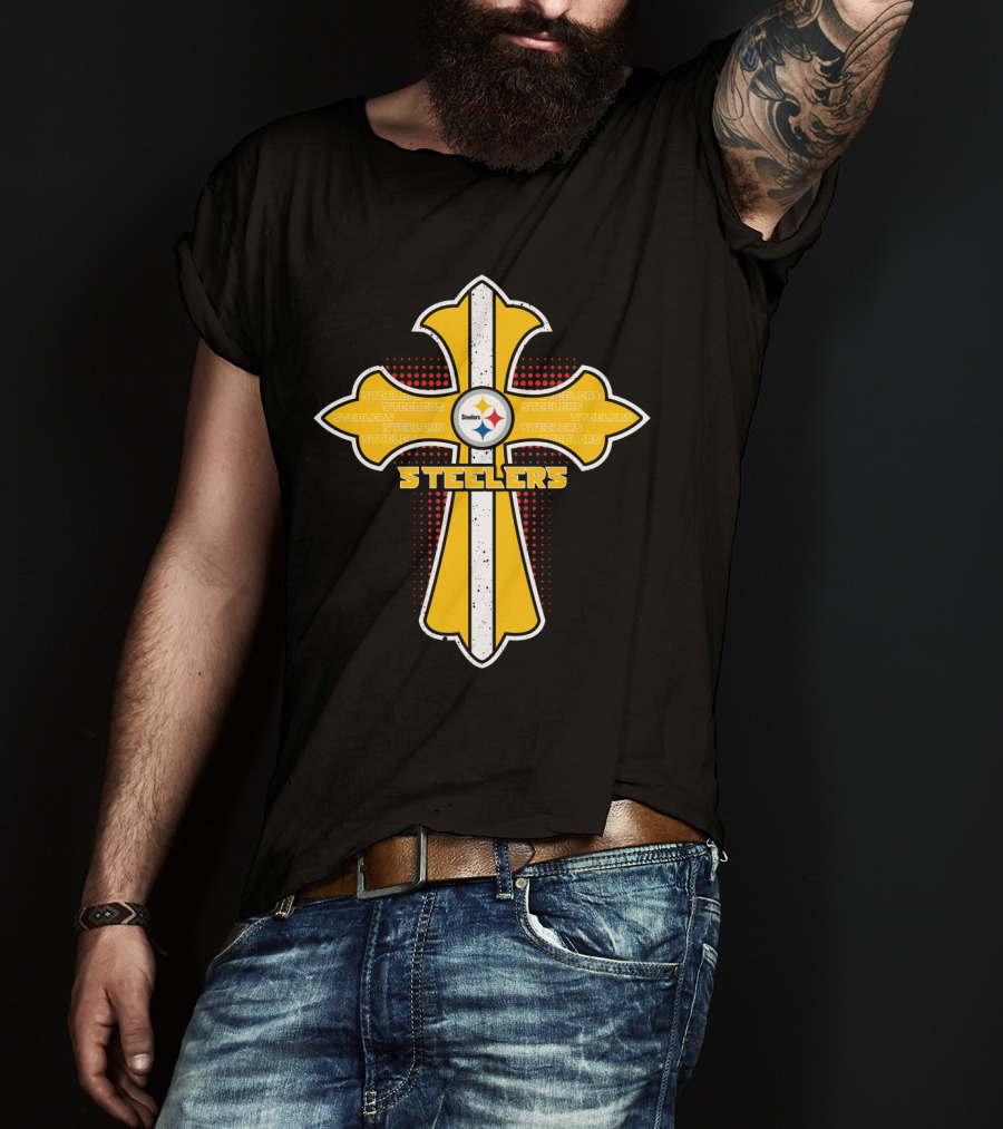 Steelers Fans Cross Featuring Pittsburgh Team Logo And Jesus Theme T-Shirt