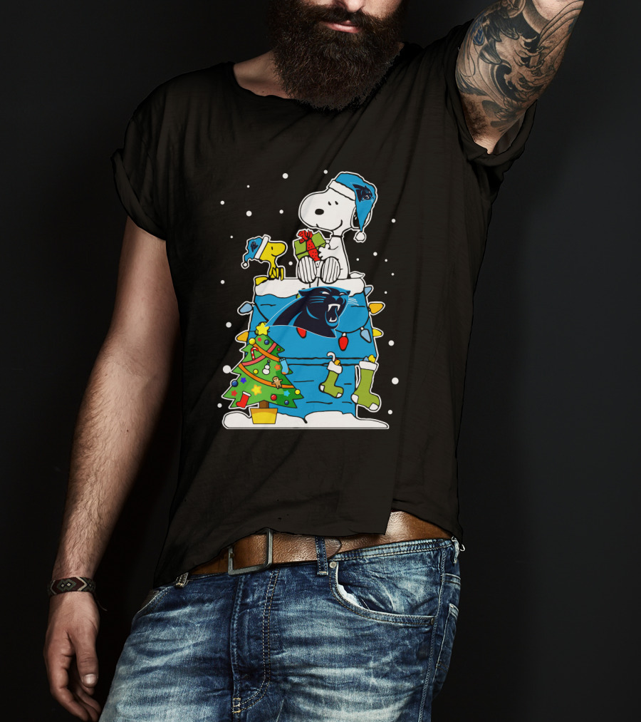 Carolina Panthers Snoopy Christmas Lover Cozy Holiday Scene T-Shirt