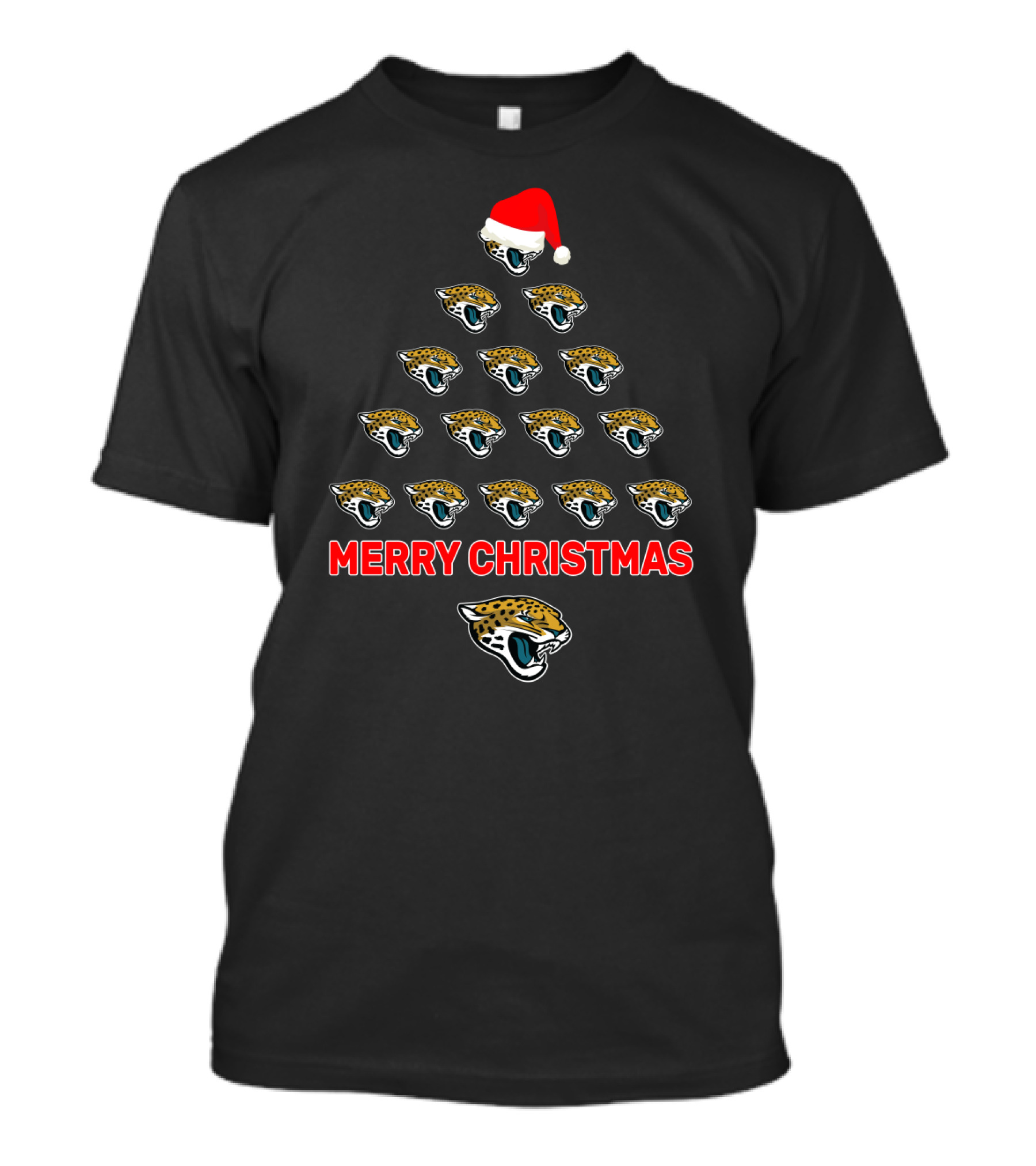 Jacksonville Jaguars Merry Christmas Tree With Santa Hat Decor For Fans T-Shirt