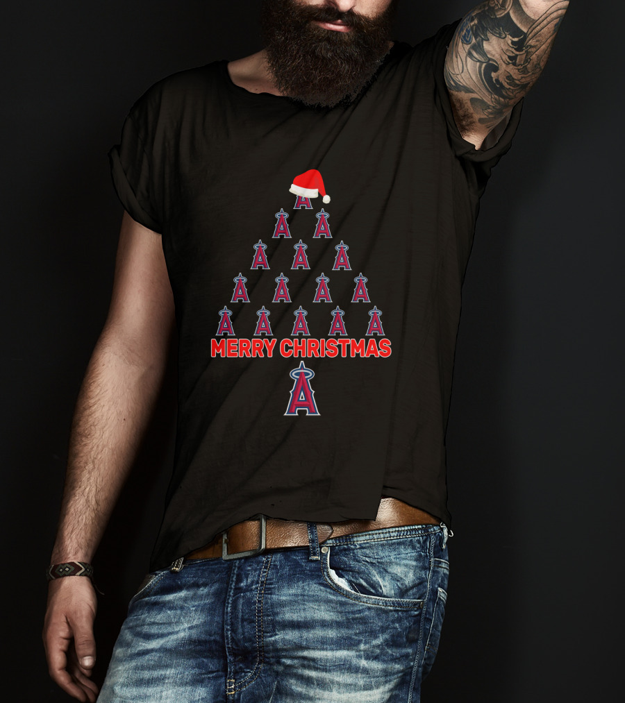 Merry Christmas Los Angeles Angels Logo Tree With Santa Hat T-Shirt