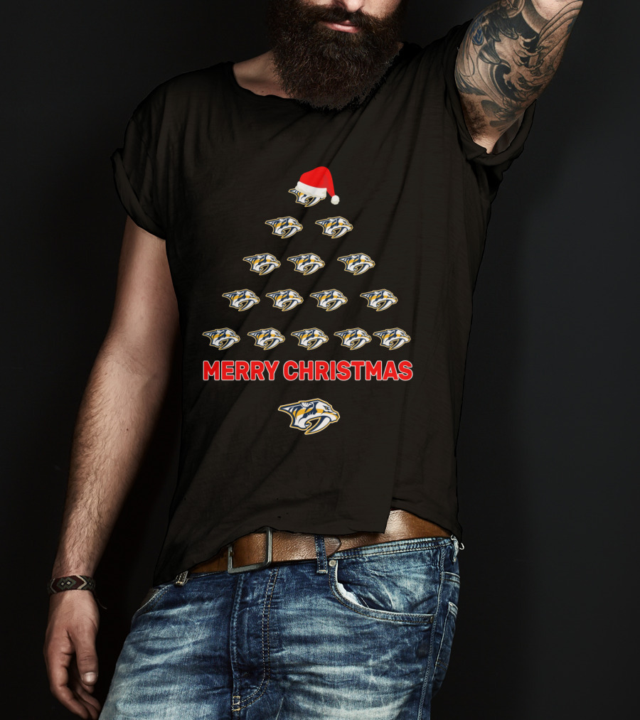 Merry Christmas Nashville Predators Tree Logo Holiday Fans T-Shirt
