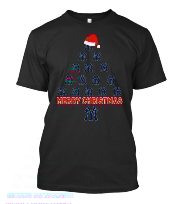 Merry Christmas New York Yankees Tree With Santa Hat T-Shirt