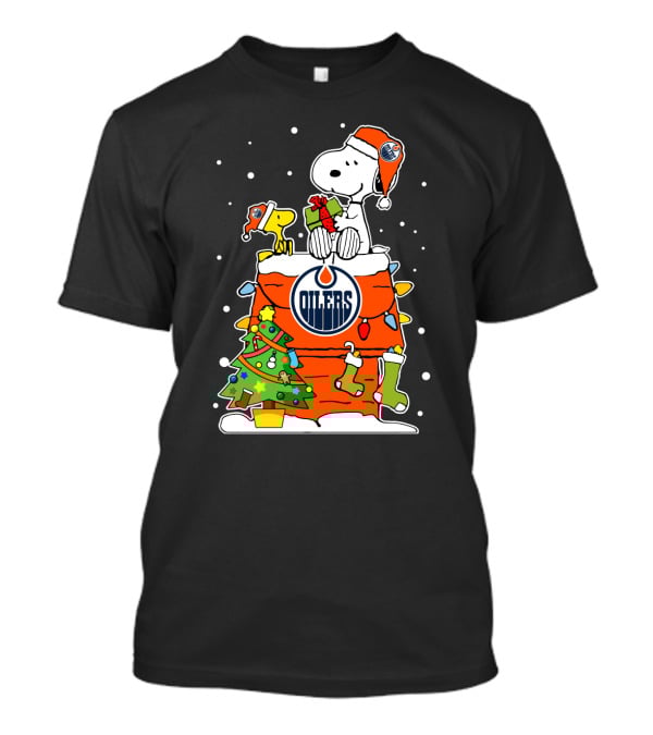 Edmonton Oilers Snoopy Christmas Scene T-Shirt