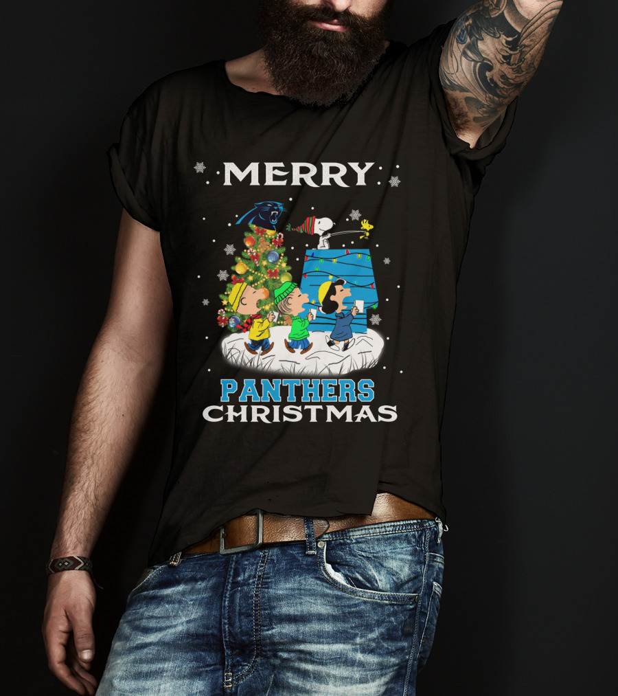 Merry Panther Christmas Carolina Panthers Snoopy Fans T-Shirt