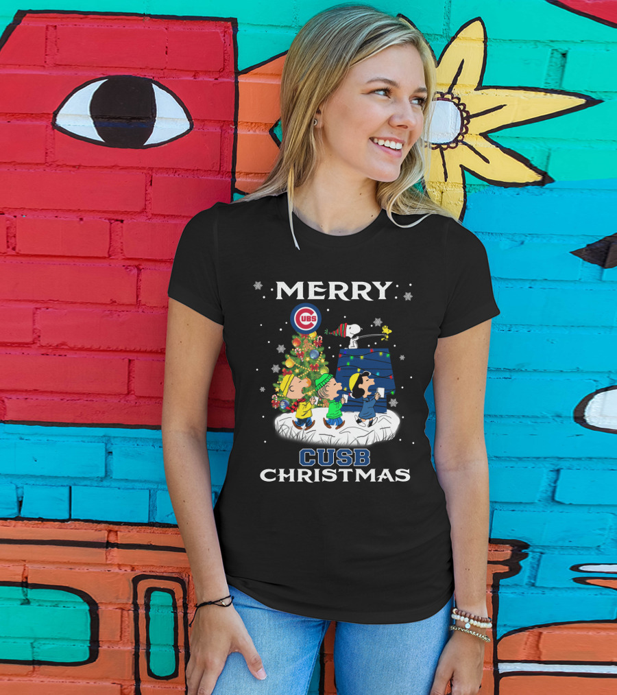 Merry Cubs Christmas Peanuts Characters And Snoopy Lights T-Shirt
