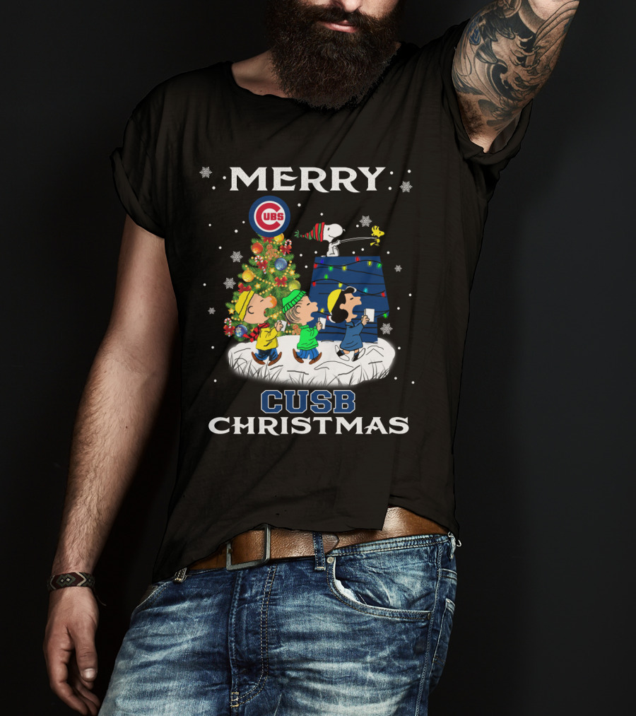 Merry Cubs Christmas Peanuts Characters And Snoopy Lights T-Shirt