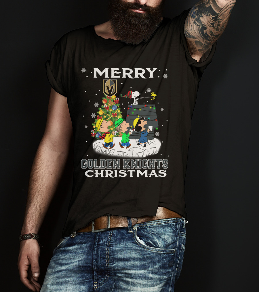 Merry Christmas With Vegas Golden Knights Snoopy And Friends T-Shirt
