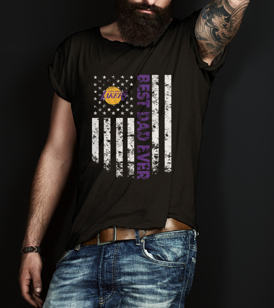 Los Angeles Lakers Best Dad Ever American Flag T-Shirt