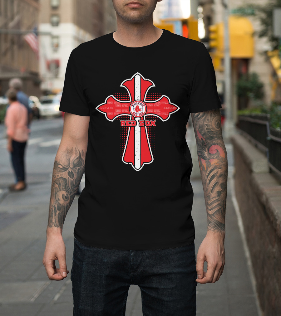 Boston Red Sox Cross Shape Fan Design Red Sox T-Shirt