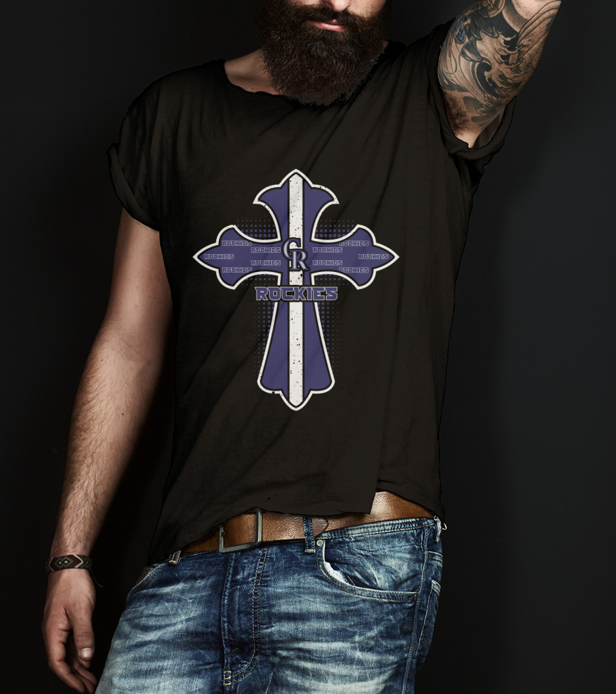 Colorado Rockies Baseball Logo And Cross Christian Faith Fan T-Shirt