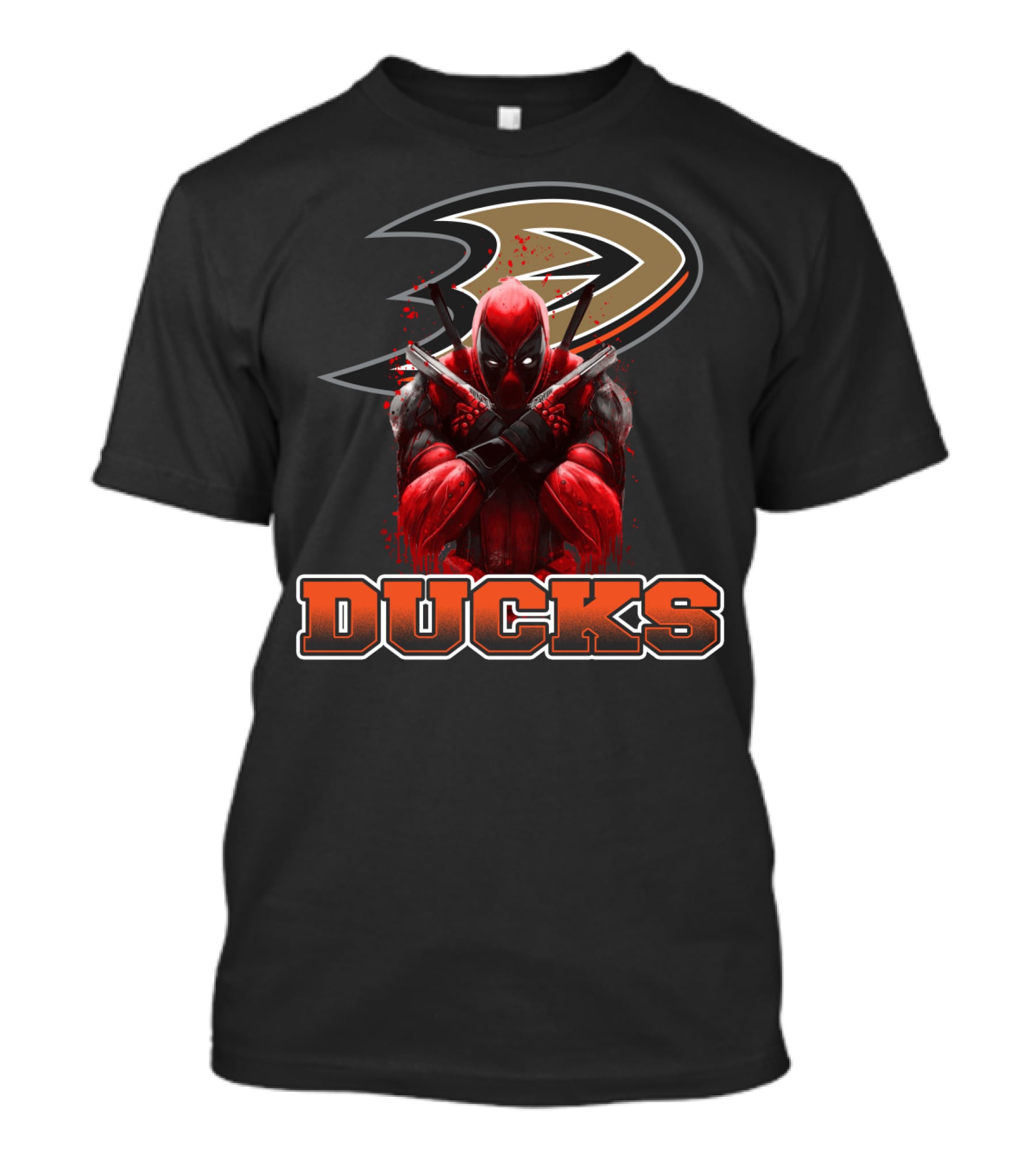 Anaheim Ducks And Deadpool Mashup Featuring Iconic Logo And Comic Character T-Shirt