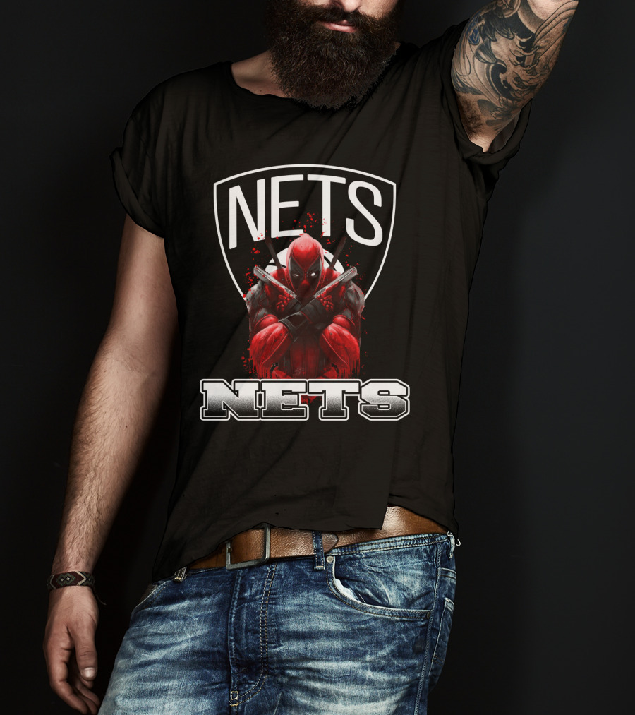 Brooklyn Nets Deadpool Crossover Fans Basketball And Comics T-Shirt