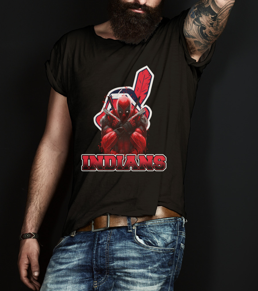 Indians Deadpool Crossover With Baseball Feather T-Shirt