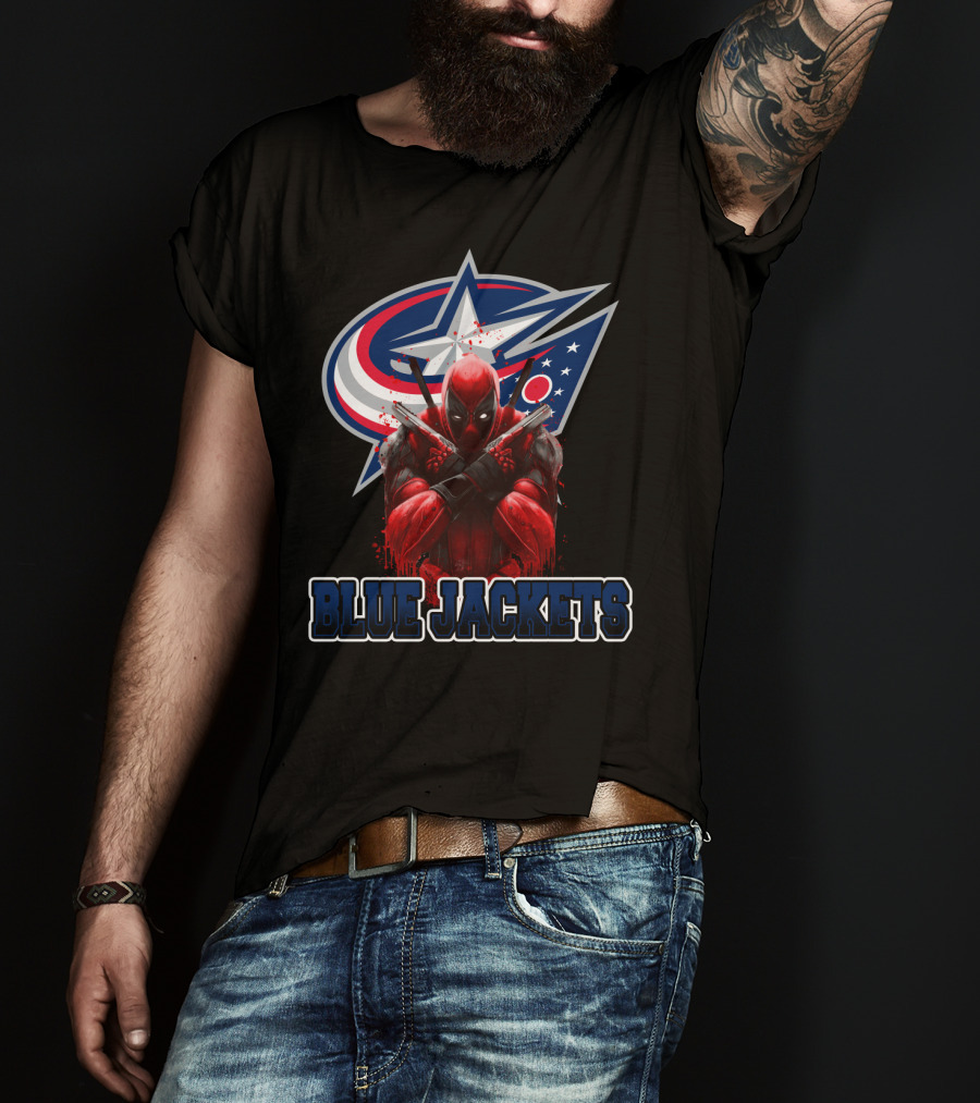 Columbus Blue Jackets Deadpool Crossover NHL Fans T-Shirt