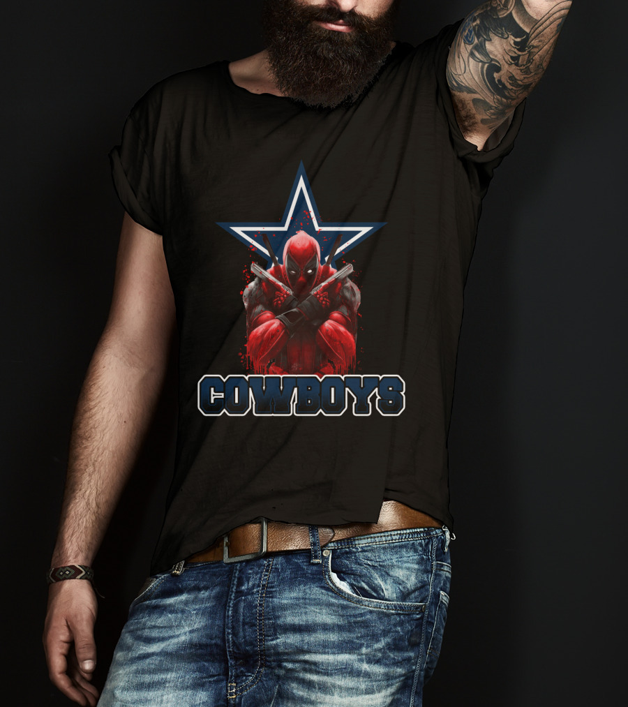 Cowboys Deadpool Crossover With Dallas Star And Bold Typography T-Shirt