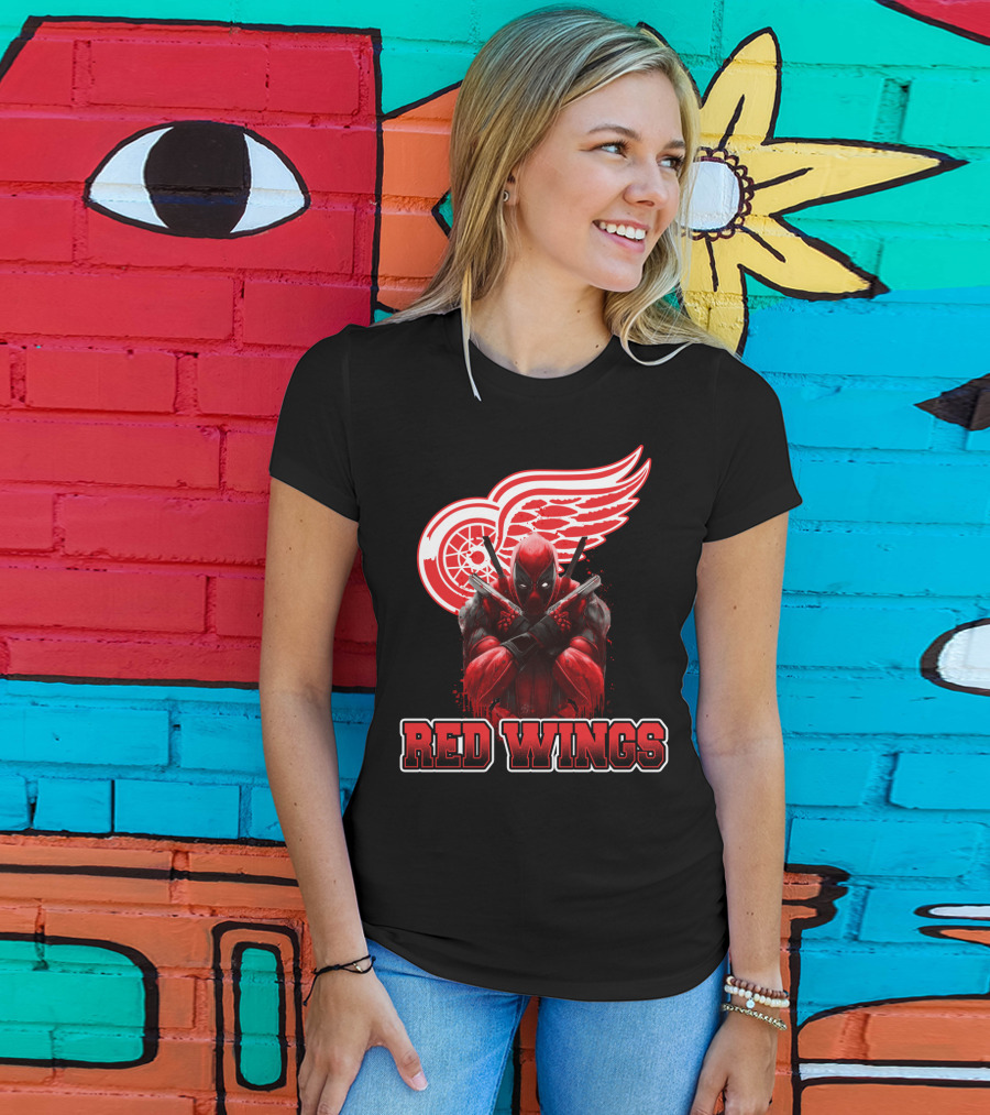 Detroit Red Wings Deadpool Fan Collaboration Crossover T-Shirt