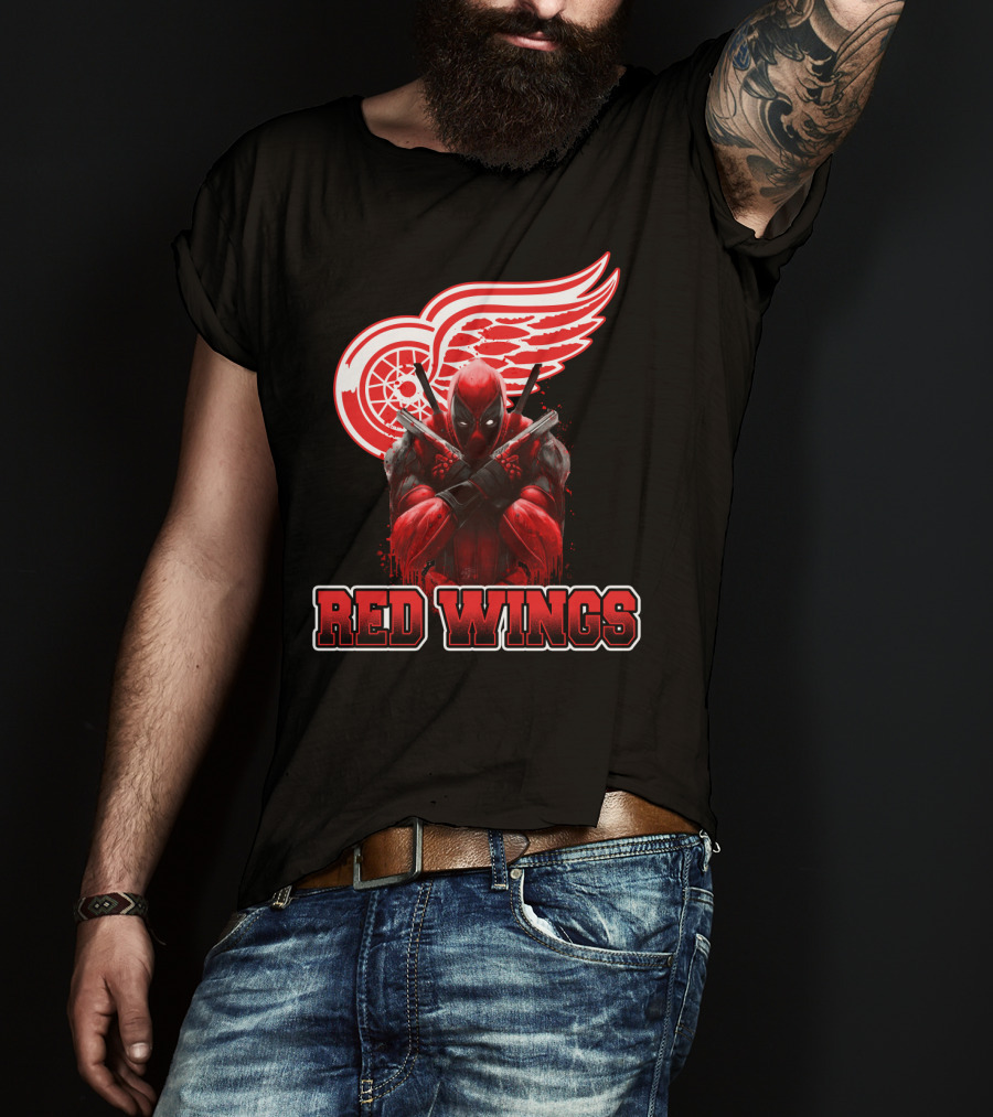 Detroit Red Wings Deadpool Fan Collaboration Crossover T-Shirt