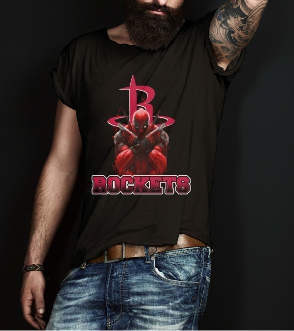Deadpool Crossed Arms With Houston Rockets Logo Fan T-Shirt