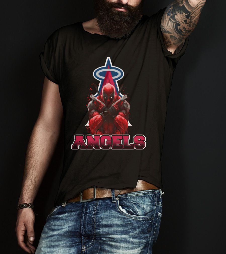 Deadpool With Los Angeles Angels Halo Logo Crossover Fans T-Shirt