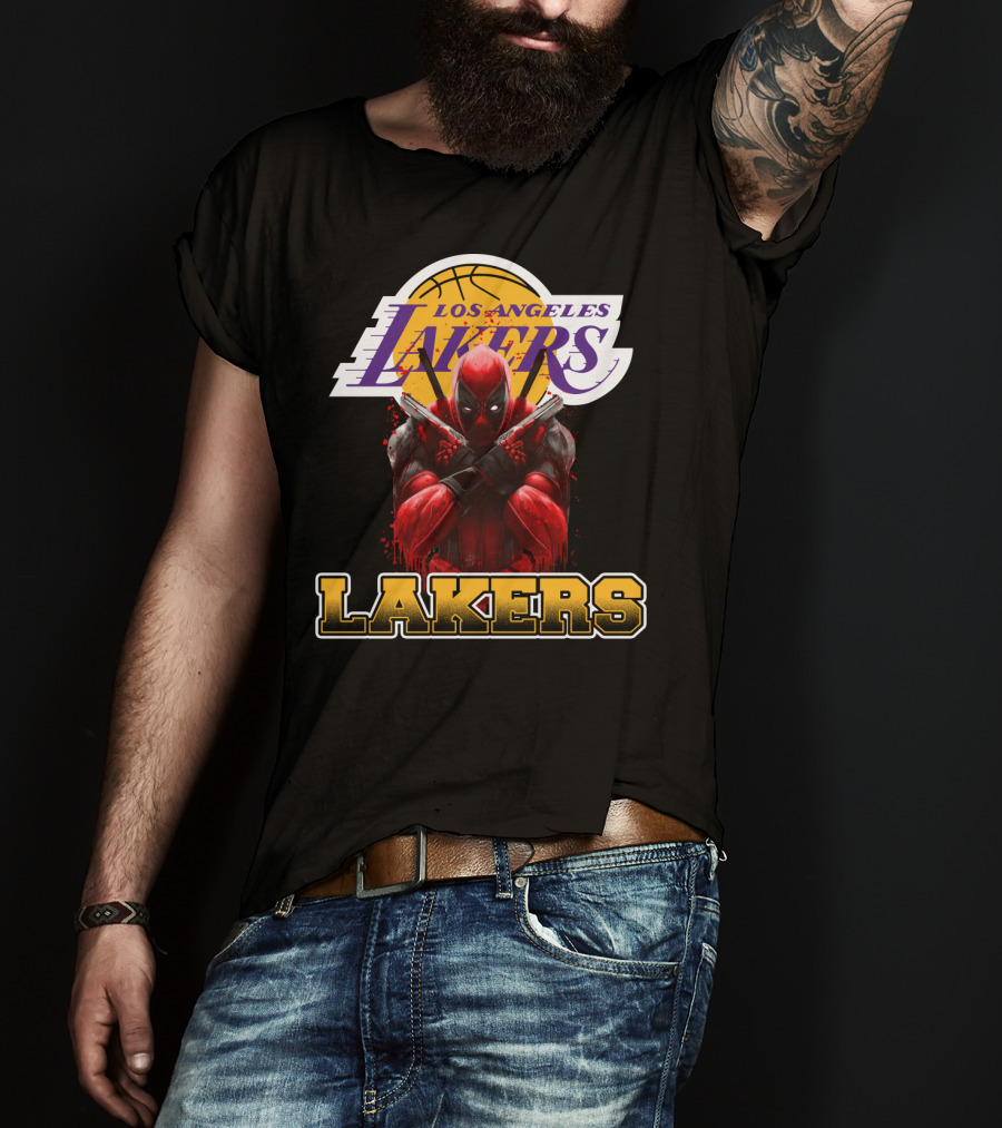 Deadpool In Los Angeles Lakers Colors With Logo Elements T-Shirt