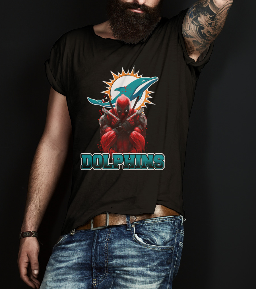 Miami Dolphins Logo And Deadpool Crossover Fans T-Shirt