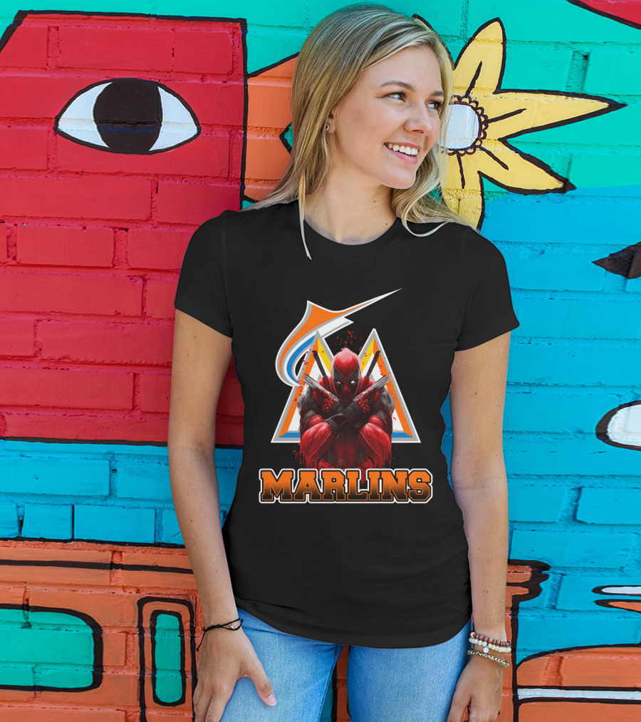 Miami Marlins Deadpool Crossover Fan Favorite Collaboration T-Shirt