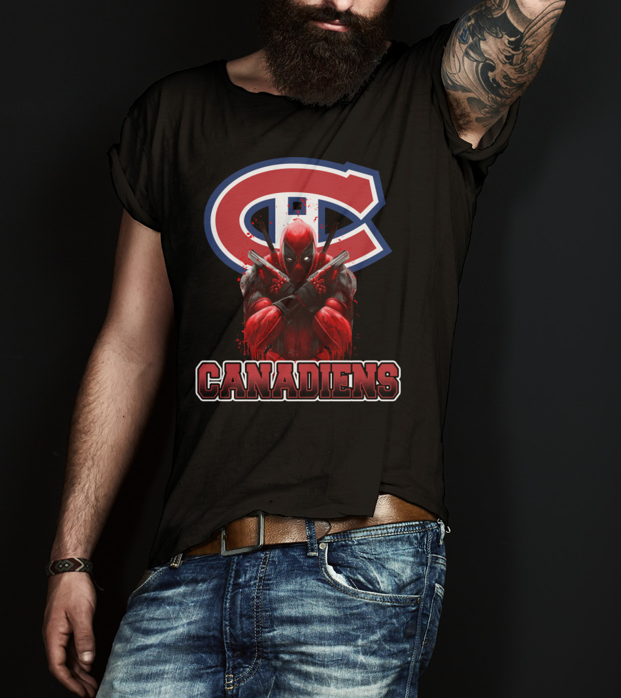 Montreal Canadiens Enthusiasts With Deadpool Fandom Crossover T-Shirt