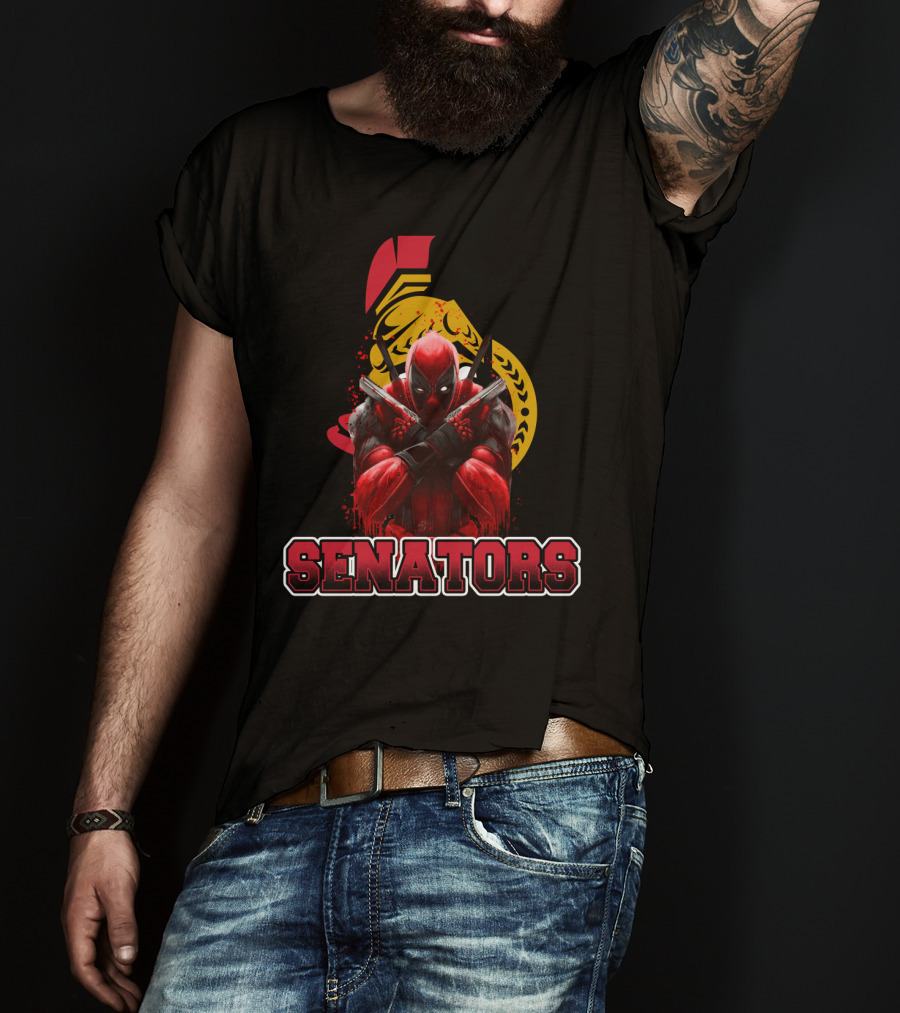 Deadpool And Ottawa Senators Crossover Featuring Iconic Hockey T-Shirt
