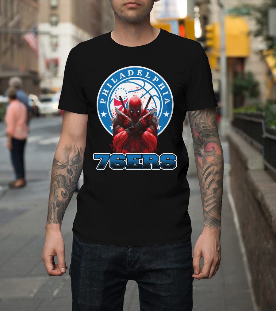 Philadelphia 76ers Deadpool NBA Crossover Fans Graphic Basketball T-Shirt