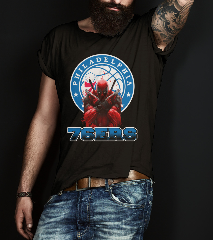Philadelphia 76ers Deadpool NBA Crossover Fans Graphic Basketball T-Shirt