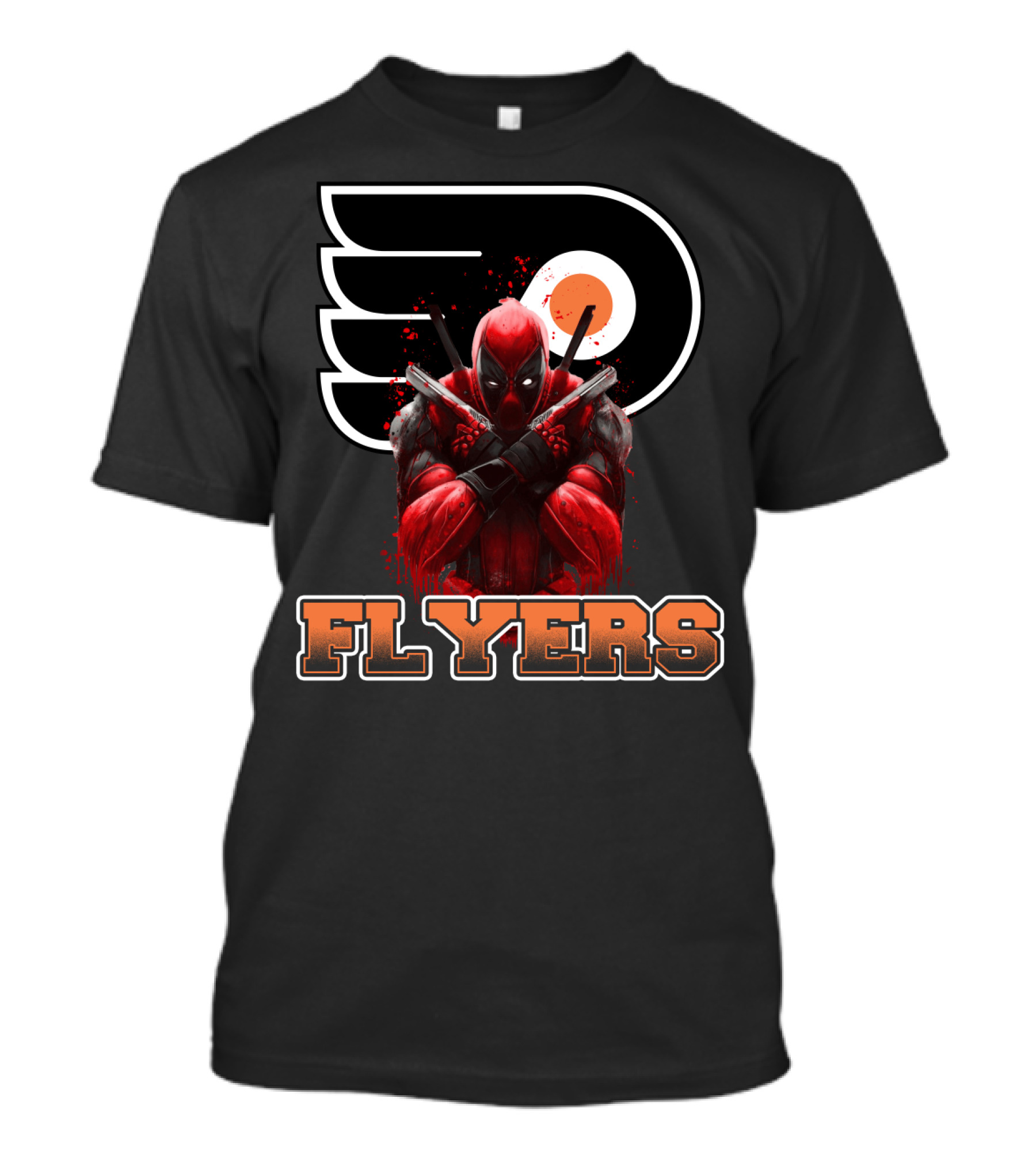 Philadelphia Flyers Deadpool Mashup With Iconic Hockey Logo And Character Crossover T-Shirt