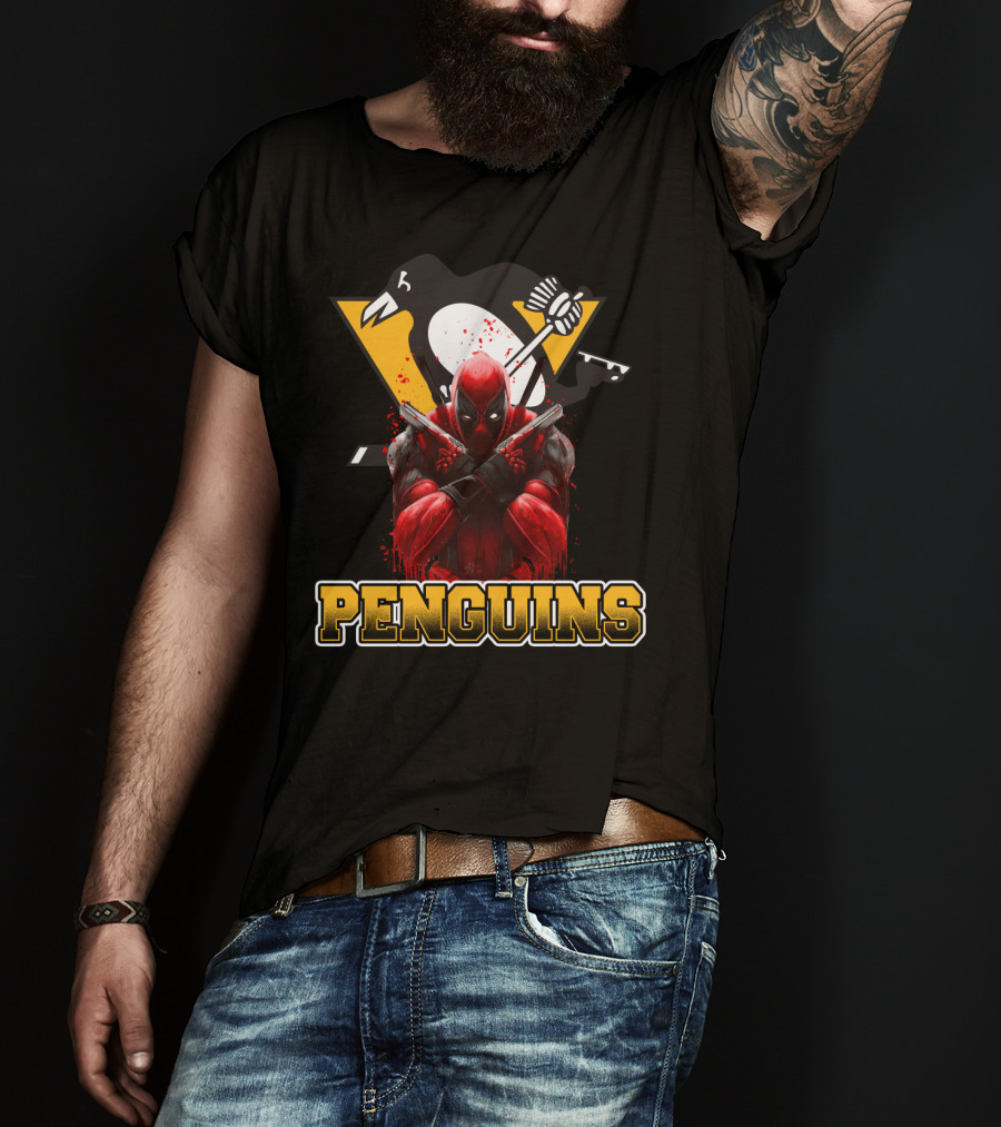 Penguins Deadpool Crossover Pittsburgh Hockey Fan Art Collaboration T-Shirt