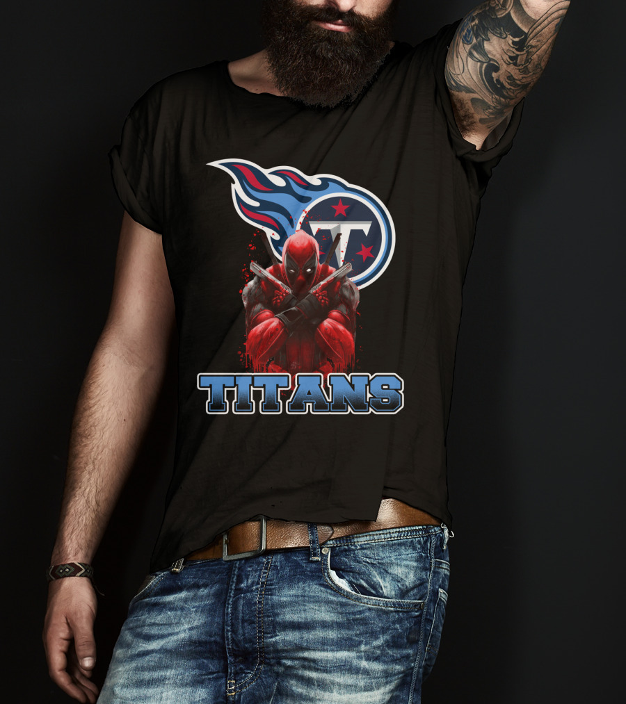 Tennessee Titans Logo And Deadpool Crossover Fan Gear T-Shirt