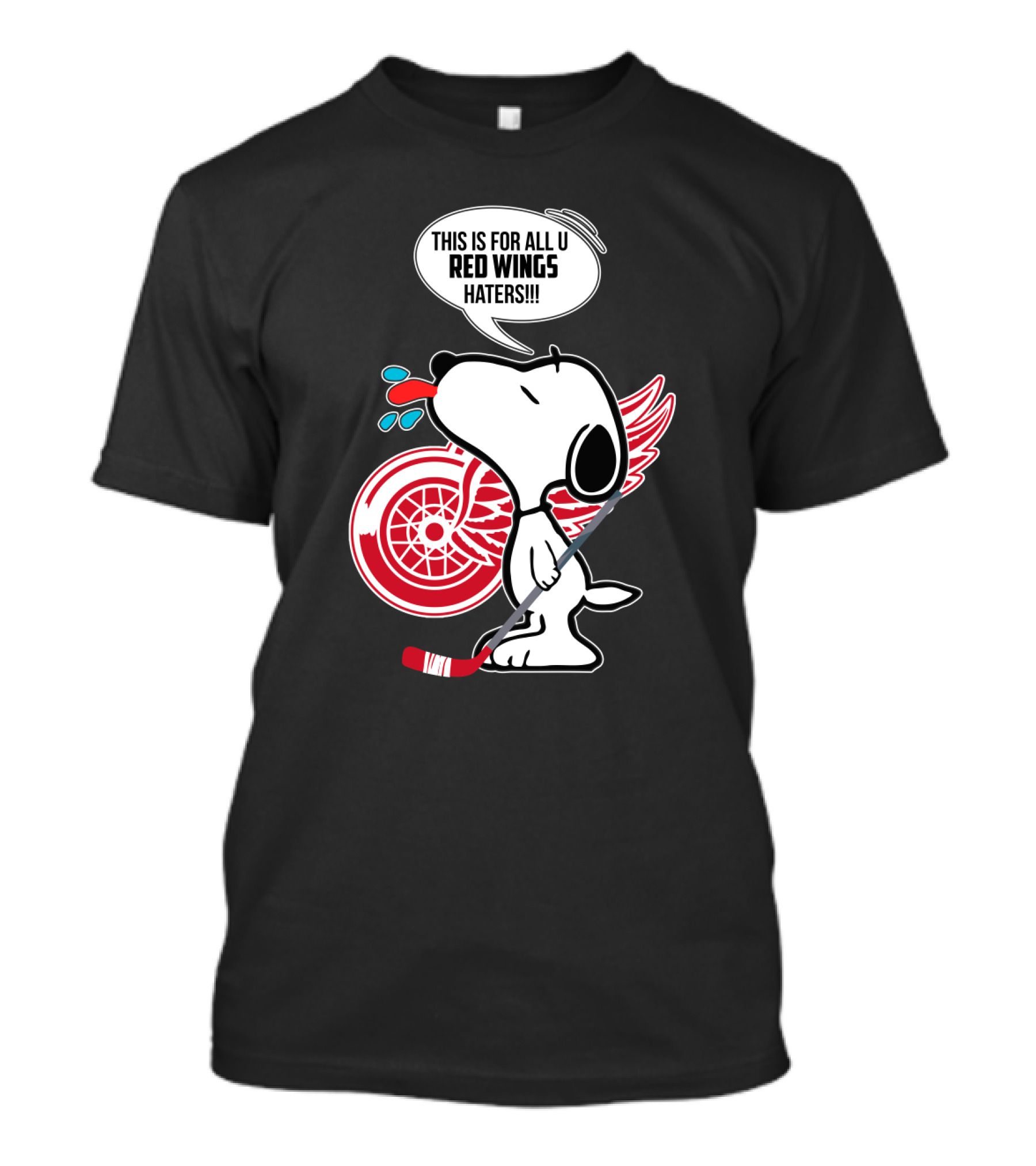 Snoopy Shows Love With Detroit Red Wings Logo And Hockey Stick T-Shirt