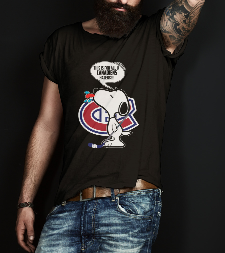 Snoopy Ice Hockey Montreal Canadiens Haters Fans Hockey Stick T-Shirt