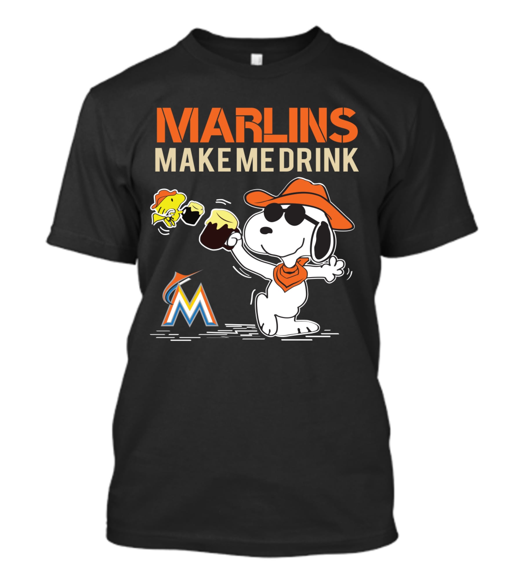 Marlins Make Me Drink Snoopy With Miami Marlins Logo And Beer Toast T-Shirt
