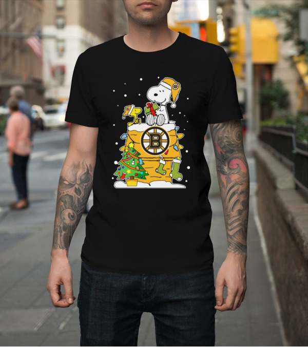 Shirt: Boston Bruins Christmas Snoopy and Woodstock with Hockey T-Shirt Boston Bruins Christmas Snoopy and Woodstock with Hockey T-Shirt