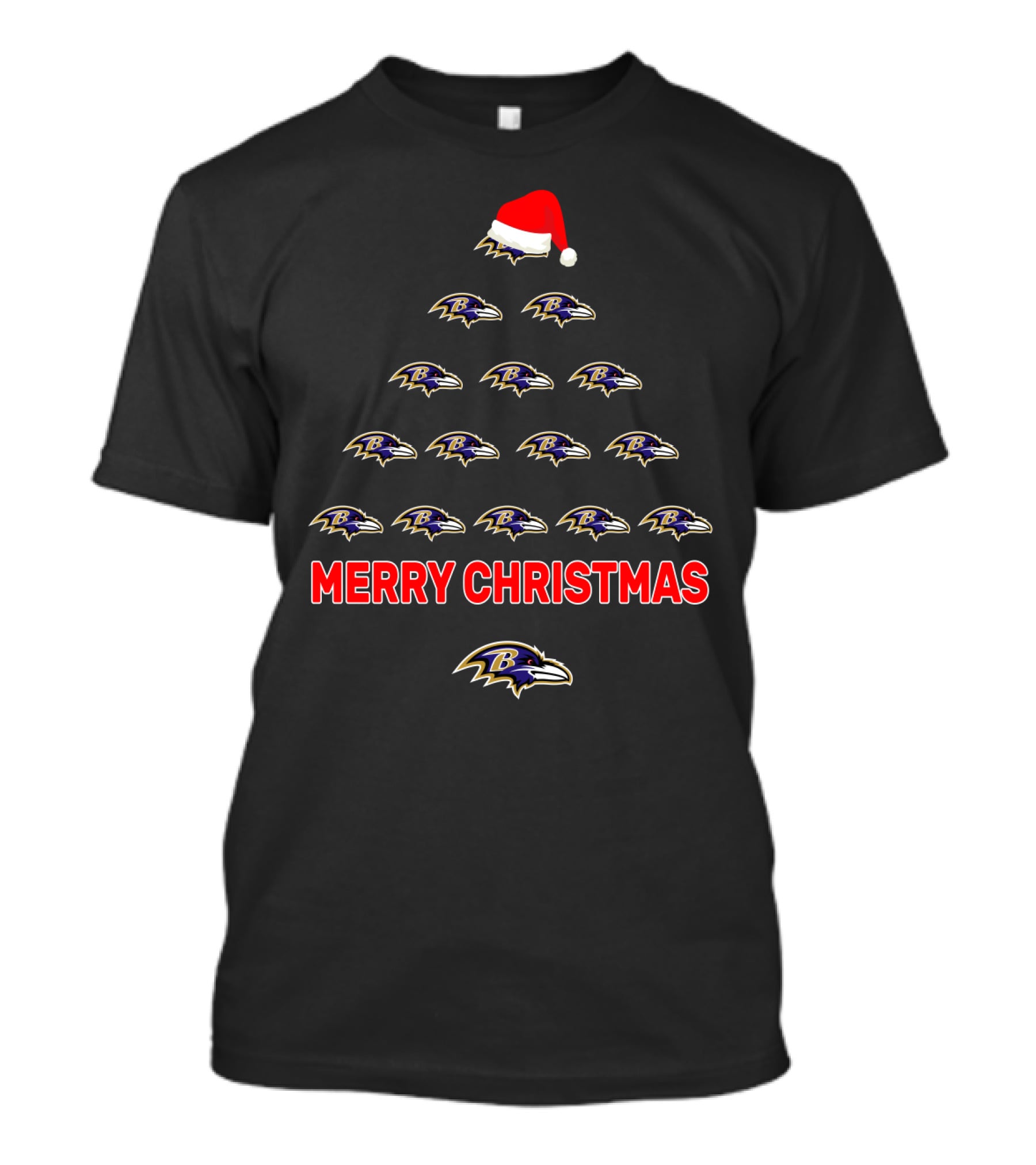Merry Christmas Baltimore Ravens Tree Santa Hat T-Shirt