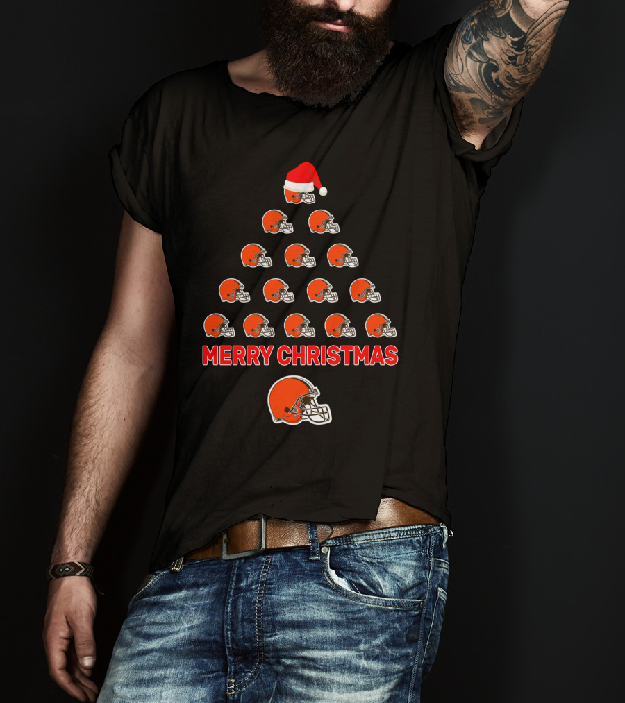 Merry Christmas Cleveland Browns Helmet Tree T-Shirt